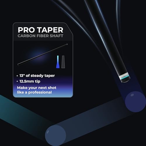 Carbon Fiber Pool Cue Stick with Case, 2pieces 58inch Low Deflection Professional Cue Stick for Billiards, Pro Taper Carbon Fibre Shaft with 12.5mm Tip (19oz-20oz)