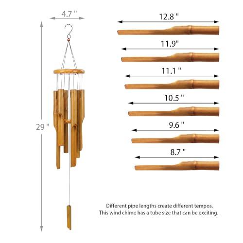 MUMTOP Bamboo Wind Chimes, Outdoor Wooden Wind Chime with Amazing Deep Tone for Garden, Patio, Home or Outdoor Decor