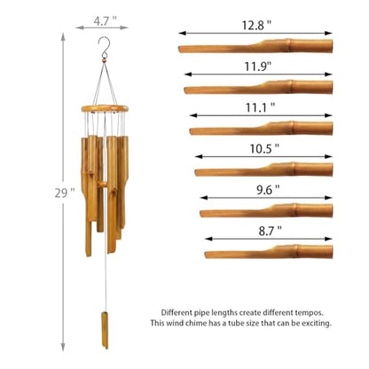 MUMTOP Bamboo Wind Chimes, Outdoor Wooden Wind Chime with Amazing Deep Tone for Garden, Patio, Home or Outdoor Decor