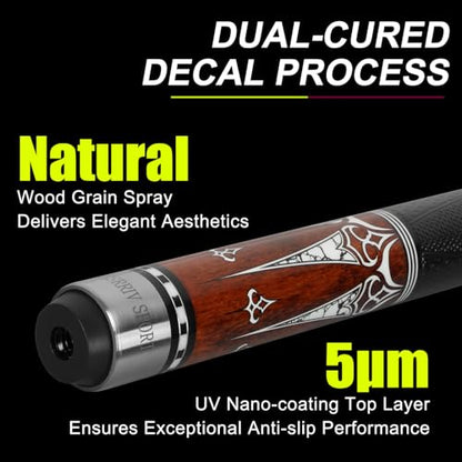 Carbon Fiber Pool Cue Stick 20-21 oz, Professional 13mm Rainbow Tip, 3/8 * 8 Joint, Includes Cue Case, Joint Protectors, Cue Chalks and Gloves - color: CQ-BROWN-20