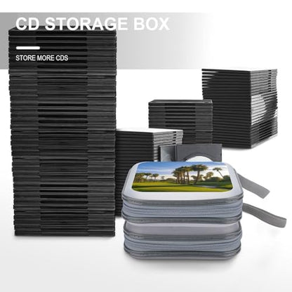 Palm Tree Golf Course CD Case 40 Capacity DVD Case Holder Portable Zipper CD Cases Holder Large Storage Disc Wallet Bag Hard Plastic DVD Cases for Car Home Travel