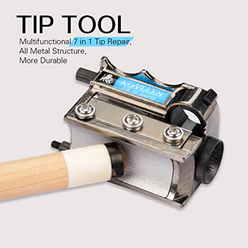 KONLLEN Pool Cue Tip Shaper 7-in-1 Cue Repair Tool Multifunction Billiard Tool | Tip shaping tool, multi-size compatibility(9.3 to 13.2mm), trimming and maintenance function