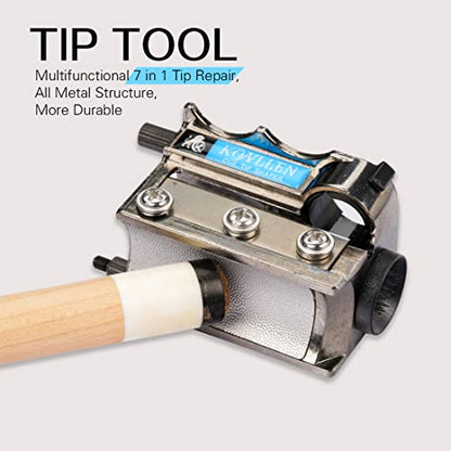 KONLLEN Pool Cue Tip Shaper 7-in-1 Cue Repair Tool Multifunction Billiard Tool | Tip shaping tool, multi-size compatibility(9.3 to 13.2mm), trimming and maintenance function
