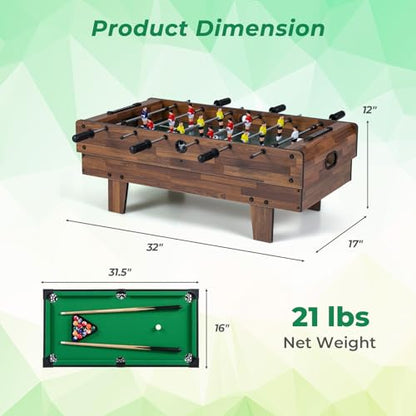 GYMAX 4 in 1 Multi Game Table, 32" Combo Game Table Set Includes Foosball, Pool Table, Hockey, Ping Pong Tabletops w/Accessories for Kids & Adults, Home, Game Room, Family Nights - color: Wood Grain