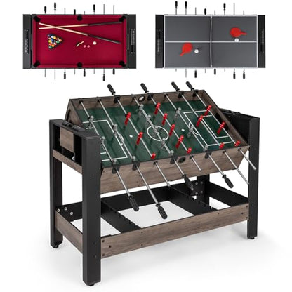 GYMAX 3 in 1 Multi Game Table, Swivel Combo Game Table with Foosball, Billiards & Table Tennis, Rod Storage Rack, Space-Saving Design for Family Night, Home, Game Room, Office
