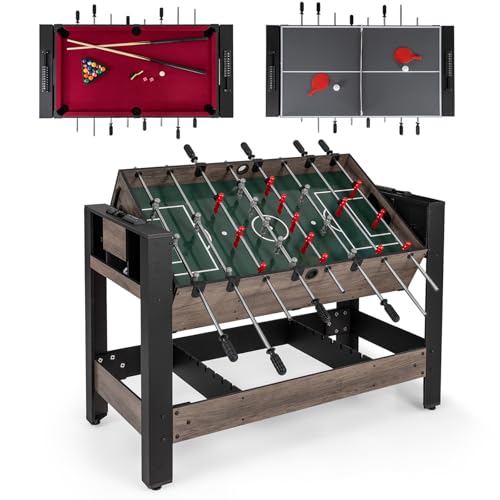 GYMAX 3 in 1 Multi Game Table, Swivel Combo Game Table with Foosball, Billiards & Table Tennis, Rod Storage Rack, Space-Saving Design for Family Night, Home, Game Room, Office
