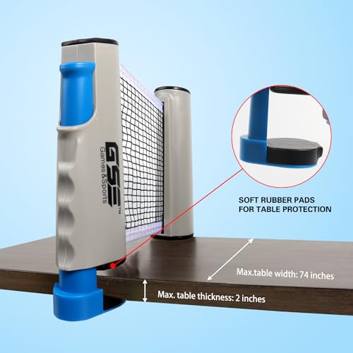 GSE Games & Sports Expert Adjustable Retractable Ping Pong Net Set & Post. Professional Table Tennis Rackets and Balls, Net with Posts and Storage Bag - Pingpong Paddle and Game Table Accessories. | Adjustable - color: Table Tennis Set-Grey