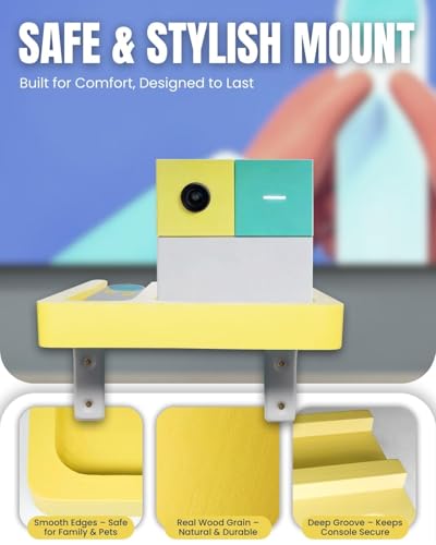 Wall-Mounted Wooden Stand Compatible with Nex Playground Console, Fixed Shelf Holder with Screws, Easy to Install Bracket for Family Gaming Setup (Lemon Yellow) - color: Lemon Yellow
