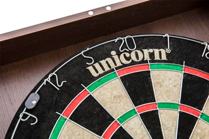 Unicorn Oxford Dartboard Cabinet Set - Official Size Bristle Board - Rotatable Metal Number Ring - Self-Healing Sisal Board - Round Metal Divider Wires - Black Laminate Cabinet with Wall Protection
