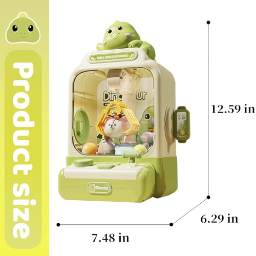 Dinosaur Claw Machine - Mini Vending Machine with Lights and Music, Candy Machine Dispenser for Kid Ages 3+, Electronic Kids Claw Machine Game for Birthday Party Includes 10 Plush Toys - color: Green