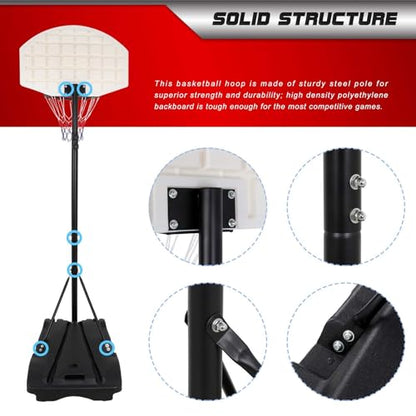 Kids Portable 5.4-7 Ft Height Adjustable Basketball Hoop Stand, 28 Inch Backboard, Basketball Goals Indoor/Outdoor