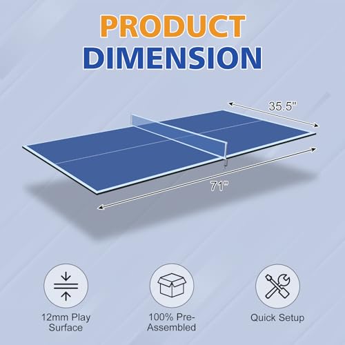 6 * 3ft Ping Pong Conversion Top, Ping Pong Table Conversion Tops, Foldable Portable Table Tennis Table Top, Table Tennis Conversion Top for Home Office, Ping Pong Top for Pool Table, Blue Mid-Size