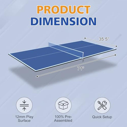 6×3FT Blue Mid-Size Ping Pong Conversion Top Foldable & Portable Table Tennis Table Top for Indoor Games