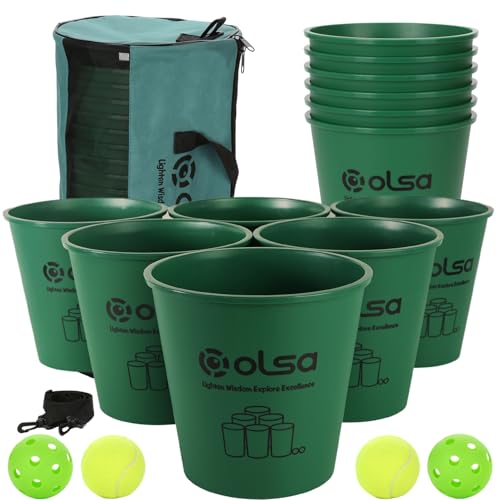 Olsa Yard Pong Outdoor Games, Giant Yard Pong Yard Game with 12 Buckets, Balls, Strength Carrying Bag for Backyard Beach Lawn Park Camping, Toss Outdoor Games for Adults (Green) - color: Green