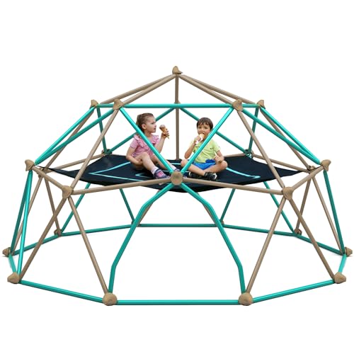 Merax 13FT Climbing Dome with Hammock, Outdoor Geometric Dome Climber Play Center for Kids 3-10 Supporting 1000 lbs, Easy Assembly Jungle Gym - style: 13FT Blue & Coffee
