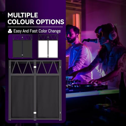 DJ Facade Booth Portable DJ Booth Table, Folding 2-Tier Workstation Table with Cable Management Holes, Adjustable Leveling Feet, Black & White Scrim Panels for Wedding Party Events(Upgrade) - size: Upgrade 40*20 Double layer
