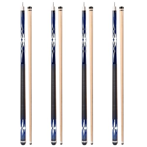 GSE Games & Sports Expert 58" 2-Piece Canadian Maple Hardwood Billiard Pool Cue Sticks for Men/Women, House or Commercial/Bar Use (Several Colors, Weight 18oz, 19oz, 20oz, 21oz Available) - color: Blue, style: set of 4