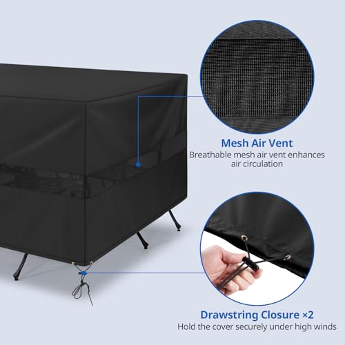 SunPatio Patio Furniture Covers Waterproof, Rectangular Table and Chairs Set Cover, Outdoor Furniture Set Cover with Drawstrings and Taped Seams, All Weather Protection, 76"W x 50"D x 30"H, Black - size: 76"W x 50"D x 30''H