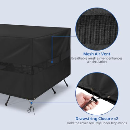 SunPatio Patio Furniture Covers Waterproof, Rectangular Table and Chairs Set Cover, Outdoor Furniture Set Cover with Drawstrings and Taped Seams, All Weather Protection, 76"W x 50"D x 30"H, Black - size: 76"W x 50"D x 30''H