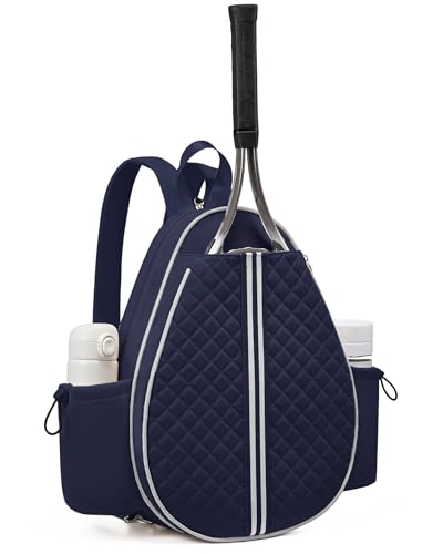 Sucipi Tennis Bag, Quilted Tennis Sling Crossbody Backpack, Water Resistant Tennis Racket Bags for Women Men, Suitable for Pickleball Tennis Badminton - color: Navy Blue, size: Medium
