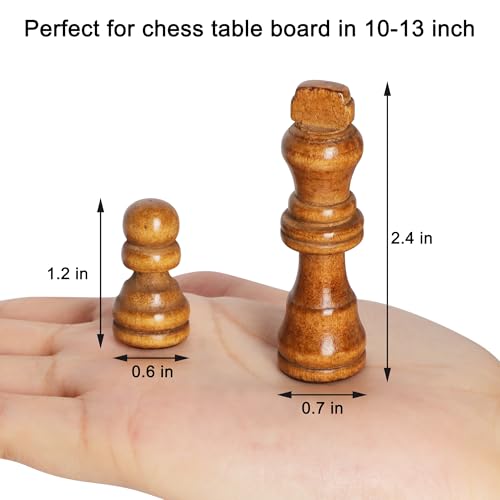 Juegoal 2 Pack Wooden Chess Pieces Only, 32 Pieces Each Wood Chessmen Pieces, 2.4 Inch King Figures Chess Game Pawns Figurine Pieces, Replacement of Missing Piece, Includes Storage Bag