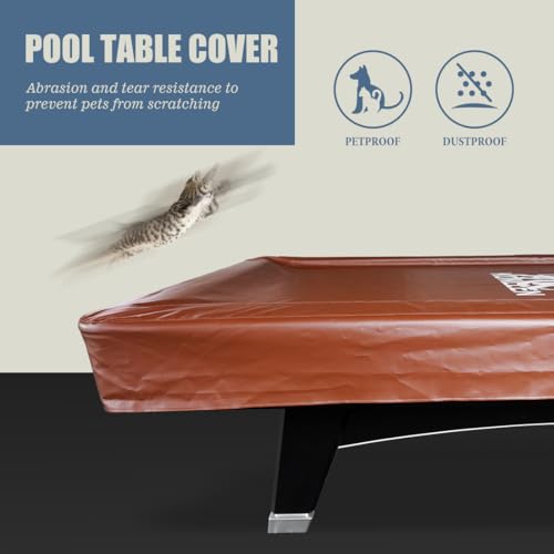 KONLLEN Pool Table Cover PU Leather Billiard Table Covers Indoor Outdoor Pool Table Cover Waterproof for 9 Feet Fitted Billiards Pool Accessories Black and Brown