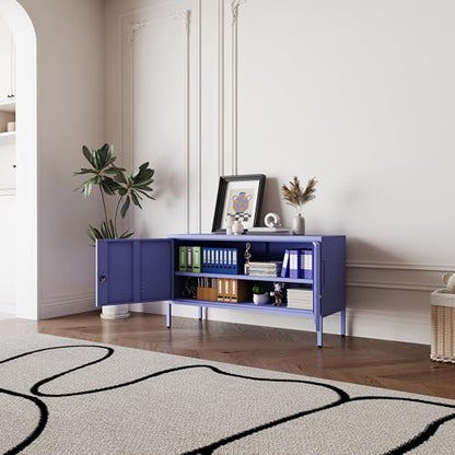 Purple Metal Accent Cabinet Locker with Lock, 2-Door Wide Storage Cabinet, Adjustable Shelves, Multifunctional TV Stand & Entertainment Center for Bedroom, Living Room - color: Lilac, style: TV stand-24"H-LK