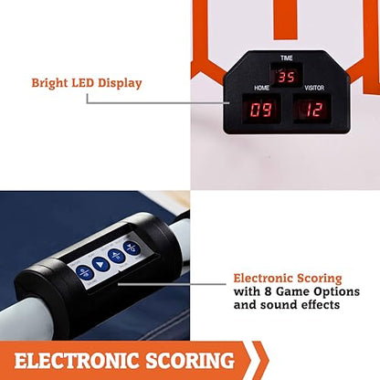 Hall of Games EZ Fold Premium Indoor Arcade Basketball Game with Steel Frame and Polycarbonate Backboard, Dual Shot Electronic Scoring with 6 Size 3 Balls Included, Perfect for Basement Game Rooms - style: EZ-Fold (Classic Dual-Shot)