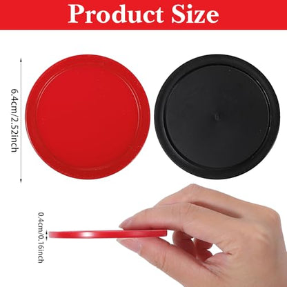 JJUNW 10PCS Mini Air Hockey Table Pucks, 2.5 in Air Hockey Puck Replacement, Durable Puck and Paddles Game Tables Accessories Compatible with Standard Pushers and Goals - color: black+red