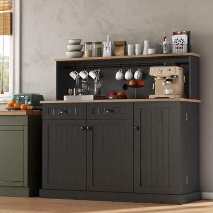 Gyfimoie Sideboard Buffet Cabinet with 2 Drawers, Farmhouse Kitchen Pantry with Adjustable Shelves, Coffee Bar Cupboard Cabinet with 3 Doors for Kitchen, Dining Room (Black) - color: Black