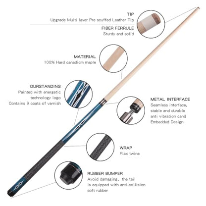 58 Inch 19oz/20oz Maple Billiard Stick Pool Cue Set 13mm Tip, Hardwood Canadian Maple Professional Billiard Pool Cue Stick - color: 19OZ With Case