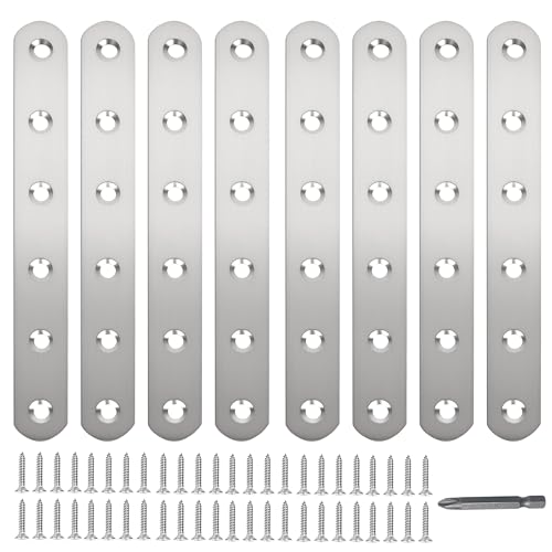 8 Pack Straight Brace,Flat Brace 6.1” x 0.75”,Stainless Steel Flat Metal Braces,Repair Bracket with Screws - size: 156mm/8 Pcs