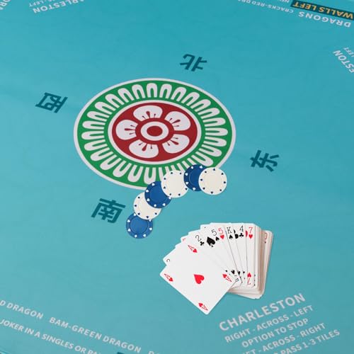 Mahjong Mat 32.4” x 32.4”, 3mm Thick Non-Slip Rubber Back Mahjong Table Mat, Noise Reduction Waterproof Mahjong Game Mat for Table, Mahjong Tile Mat for Cards, Dominoes & Board Games - color: Teal
