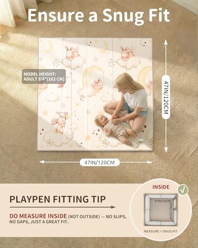 Baby Play Mat, 47 x 47 Inch Foldable Play Mats for Babies and Toddlers, Waterproof & Anti-Slip Portable Baby Floor Mat for Baby Playpen, Baby Mat for Floor with Travel Bag - size: 47x47x0.4 Inch
