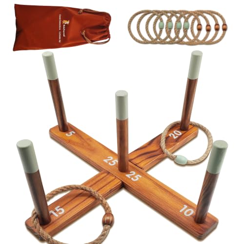 Ring Toss Game for Kids – Backyard Games Set with Wooden Poles, Rope Rings & Portable Carrying Case – Indoor & Outdoor Lawn Games for Family, Beach, Camping, Party Activities