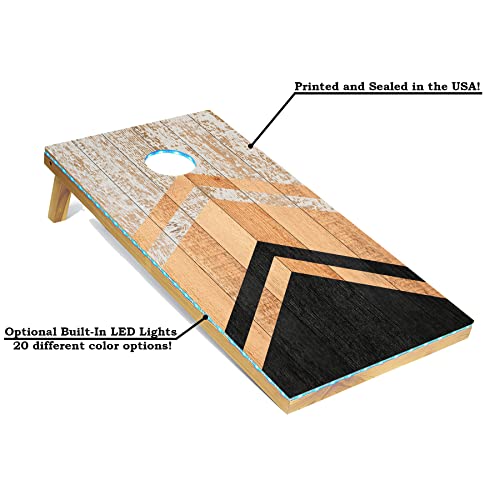 Tailgating Pros Lightweight Cornhole Boards - 4'x2' Modern Wooden Designs Cornhole Game w/Carrying Case & Set of 8 Corn Hole Bean Bags w/Tote - size: 4'x2' Tournament Grade Boards, style: Faded Mountain Peak
