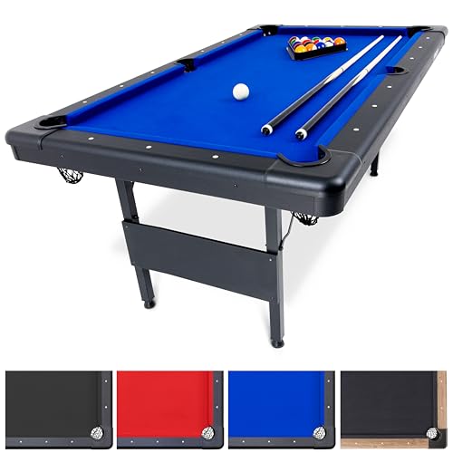 GoSports 6, 7, or 8 ft Billiards Tables - No Assembly, Choose Your Color - Portable Pool Table Includes Full Set of Balls, 2 Cue Sticks, Chalk and Felt Brush - style: 6ft Blue