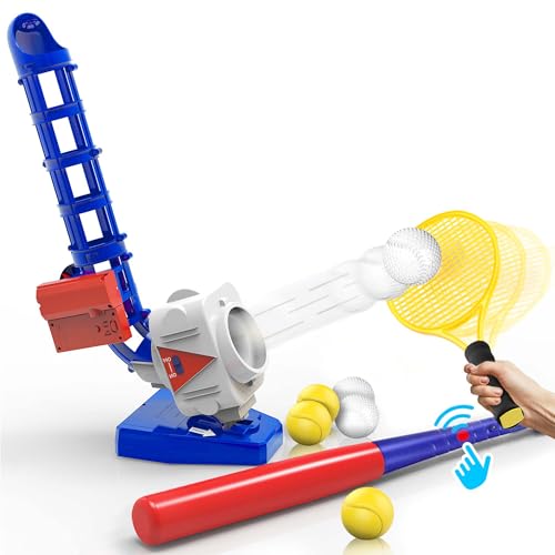 iPlay, iLearn Kids Pitching Machine Toys, 2 in 1 RC Baseball Tennis Pitcher, Auto Ball Launching Bat, Boy Outdoor Outside Sports Backyard Game, Birthday Gift 5 6 7 8 10 12 Yr Youth-Partially Assembled - style: Partially Assembled