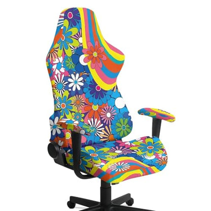 Suobstales Hippie Daisy Swirl Pattern Gaming Chair Covers, Stretchable Office Computer Chair Slipcover with Armrest Covers, Elastic Seat Protector for Office Reclining Racing Game Chair - color: Hippie Daisy Swirl