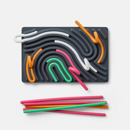 Pushpeel Sensory Activity Board: Silicone Fidget Toy for Calming, Stress, Anxiety, ADHD & Autism | Silent, No Mess | Kids 3+ & Adults | Includes Portable Travel Bag & 11 Strings (Granite) - color: Granite