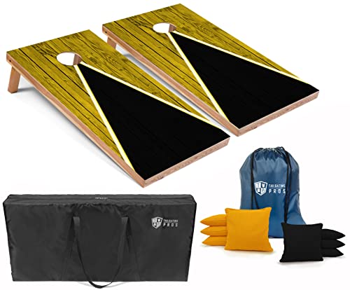 Tailgating Pros Lightweight Cornhole Game - 4'x2' Multicolor Pyramid Boards- Carrying Case & Set of 8 Corn Filled Bags - color: Yellow/Black Pyramid