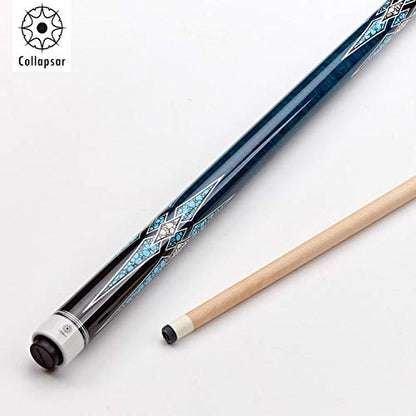 Collapsar CXT Pool Cue with Soft Case,Black with Cream Points and Turquoise,Wrapless Handle 58Inch Professional Pool Stick - color: Blue handle, size: 20 ounce