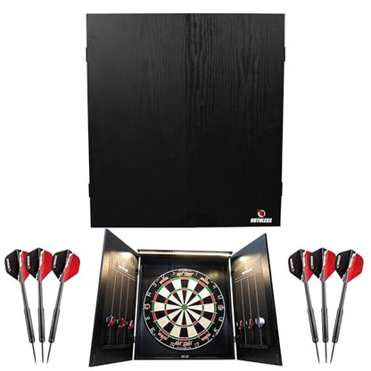 Ruthless Home Darts Centre with or Without LED Light Options | Home Dart Board Centre Including Cabinet, Dartboard and 2 Sets of Darts. - style: Black + LED Light