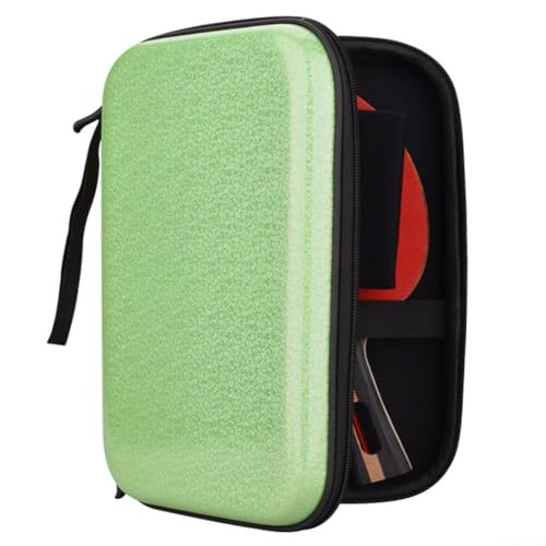 EVA Hard Shell Table Tennis Racket Bag, Waterproof Pong Paddle Case with Elastic Straps, Large Capacity Storage for 2 Rackets and Balls, Portable Carry Handle - size: green