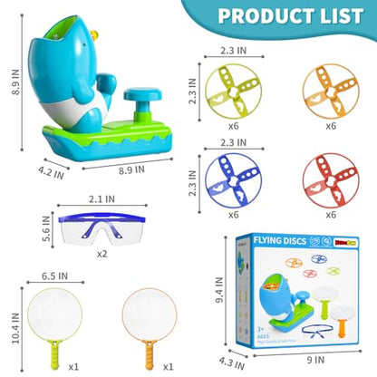 KukuFun 24-Pack Flying Disc Launcher Toys with Protective Glasses, Outdoor Outside Game Gifts for Kids Boys Ages 3-5 4-8, Fun Active Disc Launcher Set for Toddlers Girls Ages 3 4 5 6 7 8