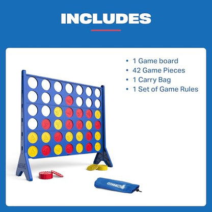EastPoint Oversized Connect 4 Game - Oversized Edition, Blue, 42-Count Discs - Giant Connect 4 for Lawn & Yard Play - Board Games for Kids & Adults - Quick Slide-Release Reset for Travel & Parties