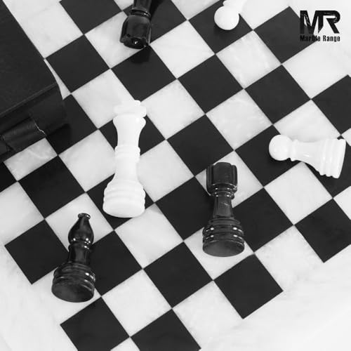 Marble Chess Set 15" Inches White and Black with Storage Box and 2 Extra Queen Handmade Classic Board Games for Adults, Luxury Marble Chess Board & Chess Pieces for Gifts - color: White & Black