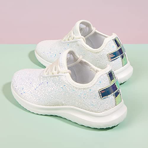 K KIP WOK Girls Glitter Sneakers Sparkle Slip On Walking Shoes for Kids/Children Breathable Running Sneakers - color: White2, size: 10 Toddler