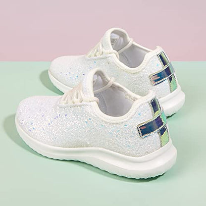K KIP WOK Girls Glitter Sneakers Sparkle Slip On Walking Shoes for Kids/Children Breathable Running Sneakers - color: White2, size: 3 Little Kid