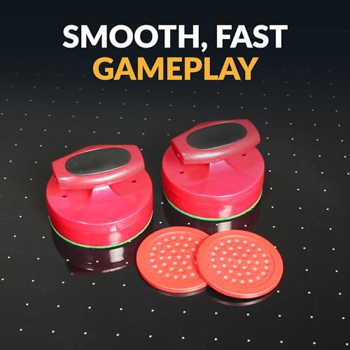 Hathaway Pro-Series Air Hockey Pucks and Strikers Set for Family Game Room - with Ergonomic 4-in Strikers, 3-in ABS Pucks, Felt Bottoms & Chip-Resistant Design - Red Finish